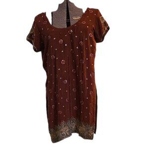 Vintage Handmade Silk Tunic Top Fully Lined, Beaded, Metallic Embroidery